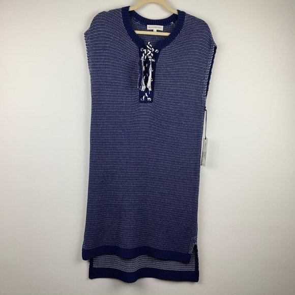 NWT White + Warren Lace Up Tunic Navy Multi Sz S - Picture 2 of 11